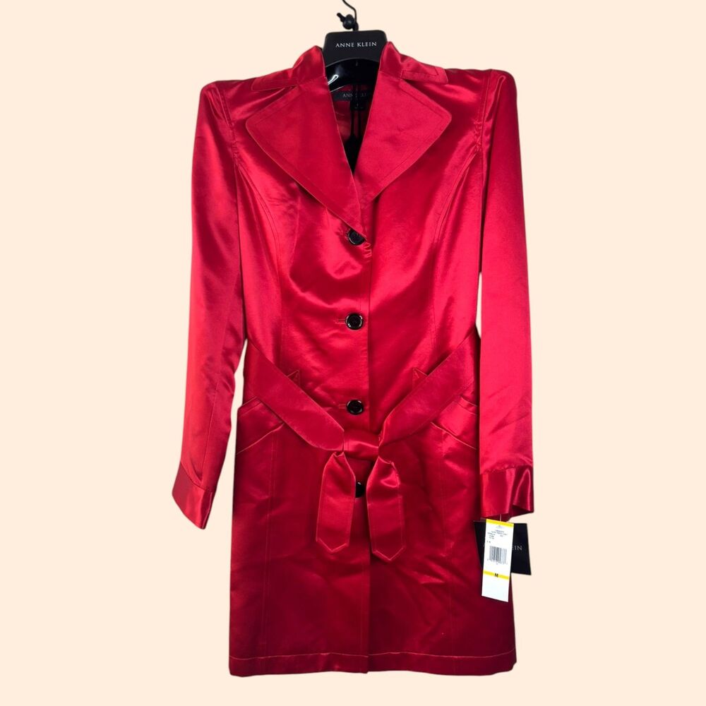Anne Klein Vintage Red Silk Trench Coat